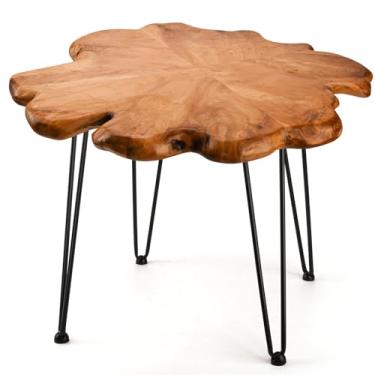 Imagem de Mesa de centro Natural Edge 69,8 cm de comprimento x 69,8 cm de largura x 52 cm de altura, mesas de chá de madeira para sala de estar com pernas de gancho de cabelo, suporte de vaso de flores de
