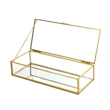 Imagem de Vintage Geometric Glass Jewelry Organizer with Golden Trim Decorative Storage Box for Earrings Rings Necklaces Wedding Favor Display Desktop Decor Container