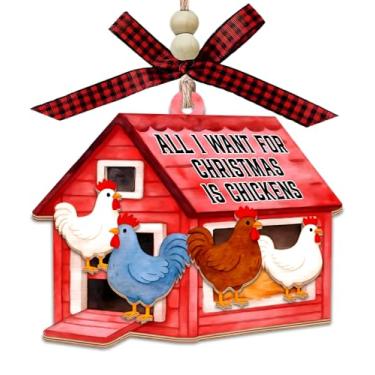 Imagem de All I Want for Christmas is Chickens - Enfeite de madeira em camadas, 2 camadas, decoração engraçada de galinheiro - presente para amantes de galinhas e fazendeiros