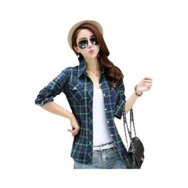 Imagem de Camisa Xadrez Feminina de Algodão - Manga Comprida, Casual, Tamanho As