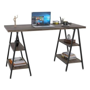 Imagem de Mesa Escrivaninha Cavalete 135cm Estilo Industrial Prisma C08 Carvalho Dark/preto - Mpozenato