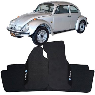 Imagem de Tapete Borracha Fusca 1951 à 1996 Preto Pvc Logo Bordado Jogo 3 Peças Personalizado Automotivo Wave