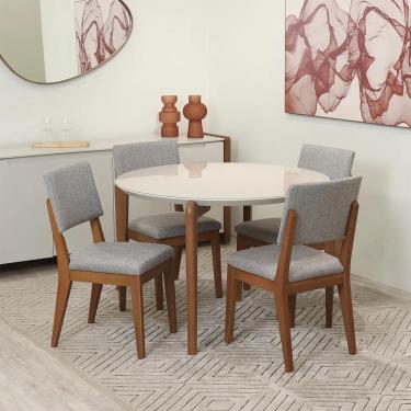 Imagem de Conjunto de Jantar Mesa Redonda com Vidro Donatella com 4 Cadeiras Ella - Natural c/ Cinza