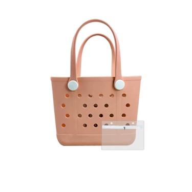 Imagem de Urvczza Bolsa de praia de borracha, bolsa feminina à prova d'água, para viagens, piscinas e academias, Pêssego, Small, Bolsa de praia à prova d'água