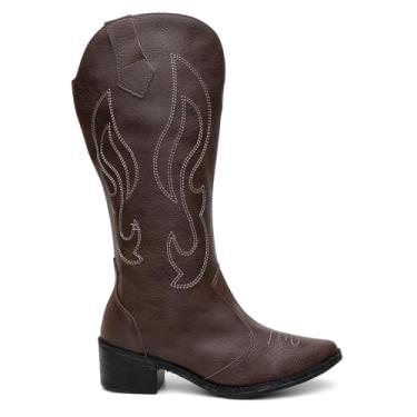 Imagem de Bota Feminina Vicerinne Cano Alto Western Bordado Boiadeira Country Salto Bico Fino Rodeio Café (39, BR, Adulto, Numérico, 39)