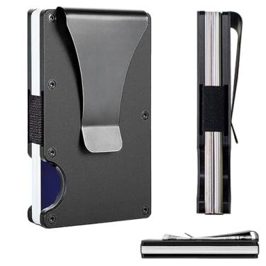 Imagem de Carteira masculina minimalista fina de metal – Porta-cartões compacto com bloqueio de RFID com clipe para dinheiro | Design de bolso frontal ultrafino para uso diário e casual