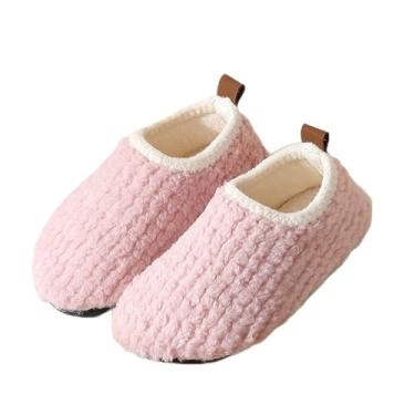 Imagem de Pantufas infantis para meninos e meninas, para uso interno, sola de borracha antiderrapante, sapatos de caminhada quentes para o inverno, rosa, 8.5-9 Little Kid