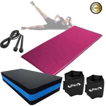 Imagem de Kit Step + Colchonete Academia Rosa + Corda Pular + - Infinity
