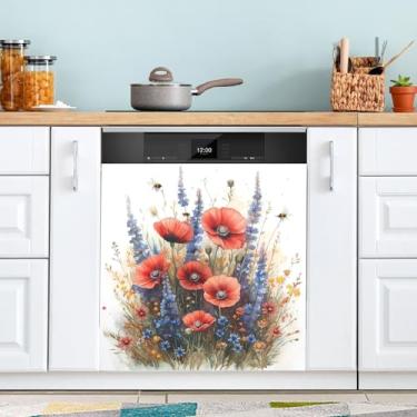 Imagem de ATTX Capa de ímã para lava-louças Bees Wildflowers, 58,4 cm C x 66 cm A, decoração da capa da máquina de lavar louça, decalques para armários domésticos e eletrodomésticos #143