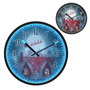 Imagem de Blueangle Relógio de parede LED que brilha no escuro e ativado por voz, silencioso, Papai Noel de 30 cm em seu trenó voando design operado por bateria para decoração de quarto e sala de estar (523)