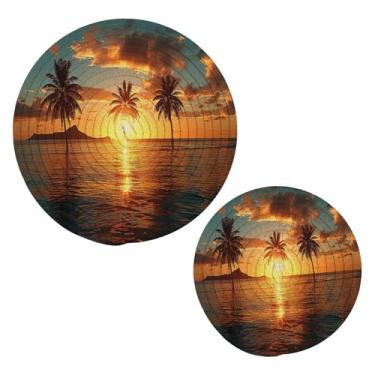 Imagem de Blueangle 2 peças lindas palmeiras porta-panelas - conjunto de pegadores de panela de tecido redondo - almofadas quentes trançadas de algodão - porta-copos - tapetes de mesa para cozinhar e assar (109