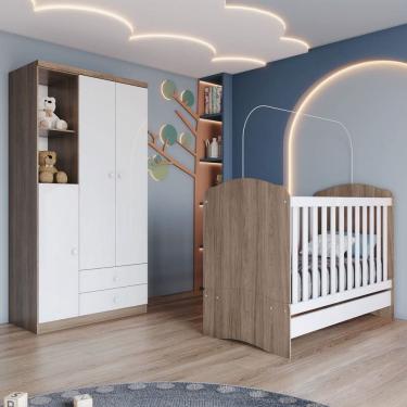 Imagem de Quarto de Bebê Completo Bala de Menta 3 Portas 2 Gavetas Rústico/Branco - Henn