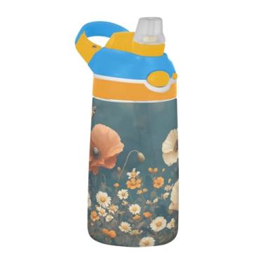 Imagem de Blueangle Garrafa de água floral vermelha de 473 ml, garrafa de viagem e esportes Tritan reutilizável com canudo e design de tampa de bico pop-up (44)