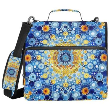 Imagem de SEHANY Fichário azul boêmio com zíper 3 anéis com alça de ombro, vários bolsos expansíveis pasta de arquivo organizador de bolsa