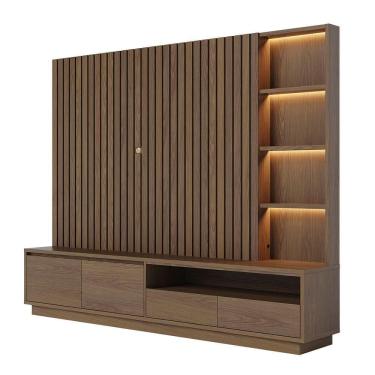 Imagem de Estante De Tv 82 Polegadas 240cm Com Led Leme C04 - D`rossi Amendoa