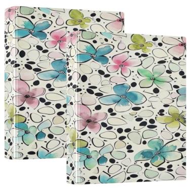 Imagem de GUIJI Fichários de 3 anéis de flores de seixo, argolas redondas para prancheta com bolsos, fichário de 3 anéis para prancheta de 3 anéis para escritório e casa - comporta 200 folhas