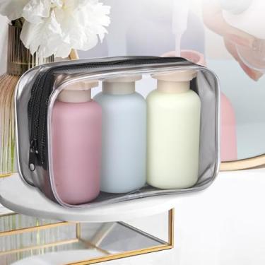 Imagem de Frascos dispensadores de loção flocada de plástico para viagem, xampu, gel de banho, espuma de espuma, 4,5 x 4,5 x 10 cm (com saco de PVC, 3 cores)