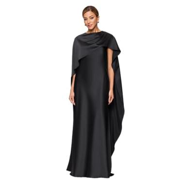 Imagem de Xscape Vestido feminino de cetim com decote canoa sobreposto até o chão, Preto, 46