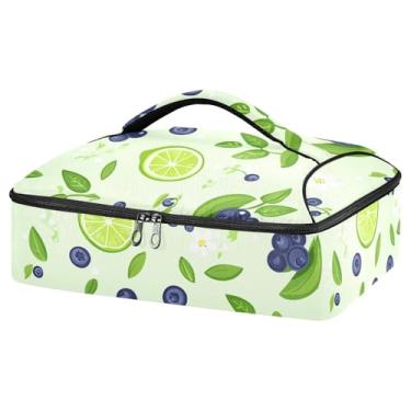 Imagem de CEBUGI Caçarola com isolamento de limão e mirtilo para alimentos quentes ou frios, transportador de alimentos isolado para festas potluck/piquenique/churrascos, serve para 23 x 33 cm