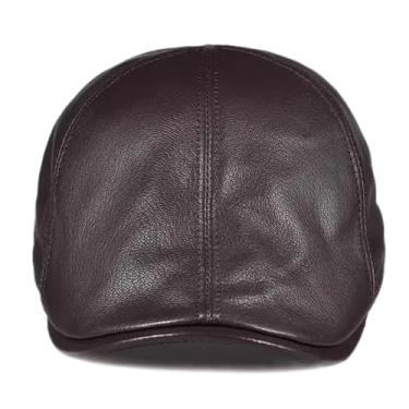 Imagem de uhyOHF Chapéu de jornaleiro masculino boina chapéu de caça dirigindo chapéu de caça boné de couro irlandês boné plano (marrom-G