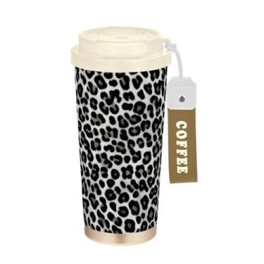 Imagem de Wassud Caneca de café de viagem com isolamento de leopardo copo à prova de vazamento com tampa e canudo garrafa de água de aço inoxidável para café quente/gelo, chá e cerveja