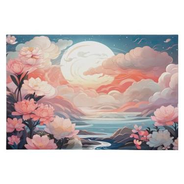 Imagem de Wassud Tapete de porta rosa céu branco nuvens 61 x 89 cm, tapete antiderrapante lavável com suporte de borracha, tapete macio e macio para sala de estar, quarto, entrada, entrada