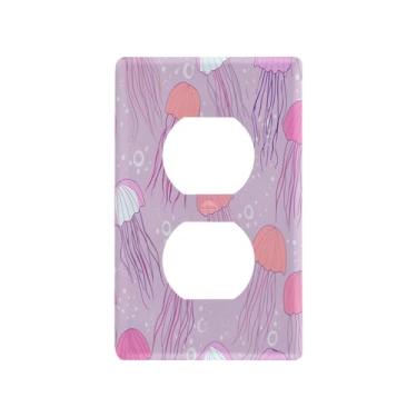 Imagem de Wassud Placa decorativa para interruptor de luz de água-viva fofa para tomadas elétricas duplex 12 x 7 cm