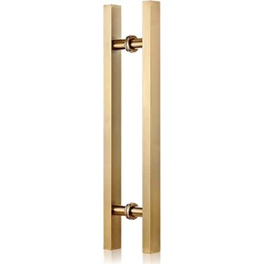 Imagem de FAFACAI Maçaneta de porta de vidro, barra deslizante de porta de celeiro em ouro rosa com haste de metal, ferragens de substituição para portão de despensa (preto 60 cm) (ouro 60 cm)