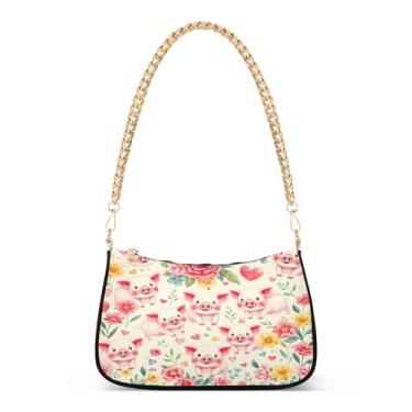 Imagem de CEBUGI Bolsas transversais femininas bolsa de ombro com flores de porco elegante bolsa clutch com alça de corrente