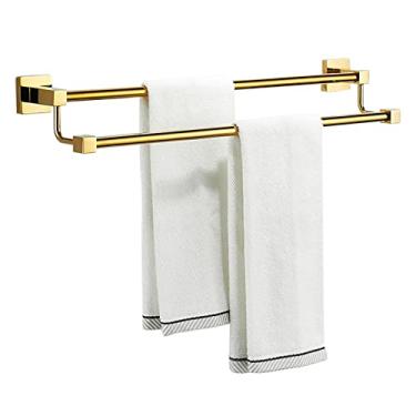 Imagem de Toalheiro suporte de toalha autoadesivo toalheiro de aço inoxidável suporte de toalha montado na parede à prova de ferrugem sem perfuração para banheiro banheiro, dourado B, 60 cm ferragens de