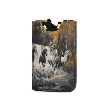 Imagem de xigua Cavalos correndo grande cesto de roupa suja com alça, cesto de roupas dobrável para organização de brinquedos e roupas no quarto, banheiro e lavanderia