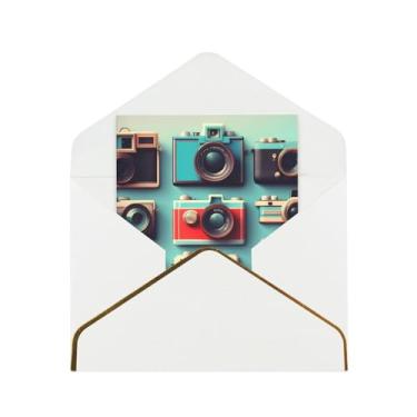 Imagem de SKKNT Coleção de câmera retrô legal impressão cartões de felicitações para todas as ocasiões cartões de notas em branco versáteis com envelopes 11,4 x 15,2 cm