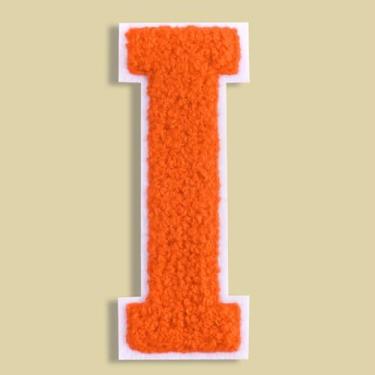 Imagem de QianSiLi Adesivos de letras universitárias de chenille laranja de 11 cm, letras grandes para jaquetas Letterman, moletons com capuz, mochilas, coletes, roupas, adesivos individuais da letra I