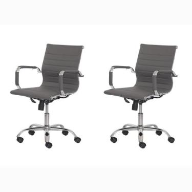 Imagem de Kit 2 Cadeiras Escritório Stripes Diretor PU Cinza - Waw Design