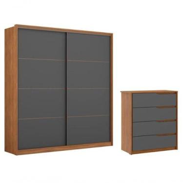 Imagem de Conjunto Guarda Roupa Belga E Comoda Atria Amendola Grafito - DEMARTÊZ