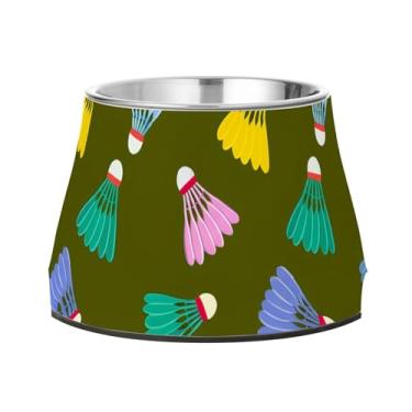 Imagem de Burbuja Tigela de ração para animais de estimação de aço inoxidável Badminton para comida e água, antiderrapante para cães médios e gatos, 590 ml