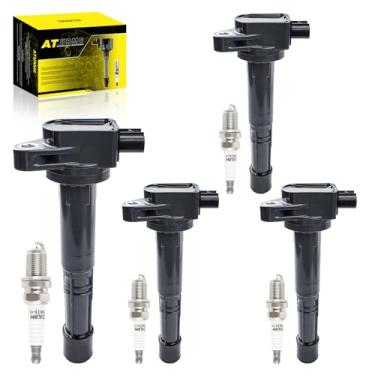 Imagem de ATURMC Conjunto de 4 bobinas de ignição UF602 e velas de ignição de irídio compatíveis com Acura ILX Honda Accord Civic CR-V Crosstour 2.4L L4 Replease OEM # UF-602 C1662 5C1719 E1102 52-2074 IC692