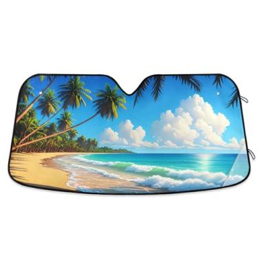 Imagem de Qilmy Para-brisa de carro, lindo cenário de praia, protetor de viseira dobrável mantém a frescura bloqueia raios UV e acessórios para proteger carros, SUVs, caminhões-(P) 626