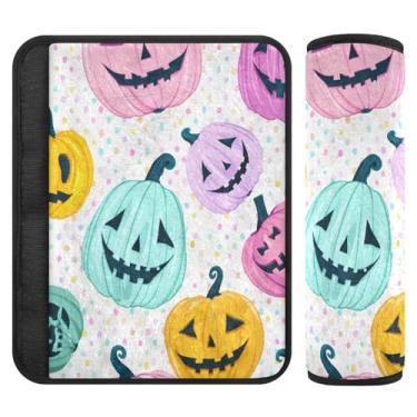 Imagem de Burbuja Capa para cinto de segurança de carro Halloween Pumpkins Protetor de cinto de segurança de carro macio confortável para alça de ombro de assento, 1 par pequeno