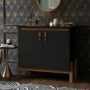 Imagem de Buffet Aparador de Sala Balcão 2 Portas Tampo MDF Cantinho do Café Multiuso (Preto/Freijó)