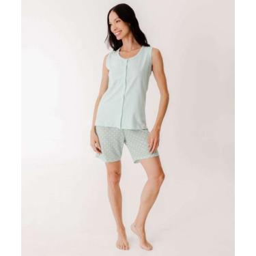 Imagem de Pijama Feminino Botões Poá Sem Manga Marisa-02042, Verde, M