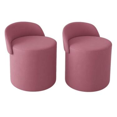 Imagem de Kit 2 Puff Orgânico Encosto Suede Redondo Quarto Sala Estar Rose