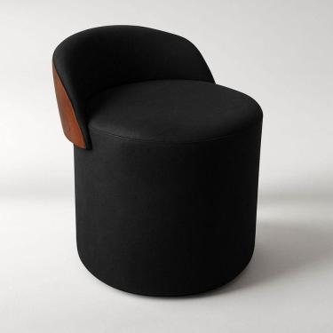 Imagem de Puff Encosto Corino Suede Redondo Confortável Sala Moderno Cor:preto