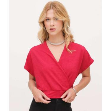 Imagem de Blusa Feminina Transpassada Textura Manga Curta Marisa-18070, Rosa, M