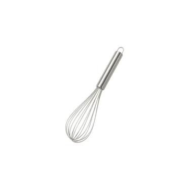 Imagem de Batedor de Clara Fouet em Aço Inox com Cabo Branco, 27,5cm de Altura, 90g, Uso Doméstico e Profissional