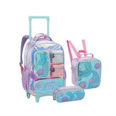 Imagem de Kit Mochila Rodinha Escolar Splash Sereia Meninas 3 Peças - Seanite