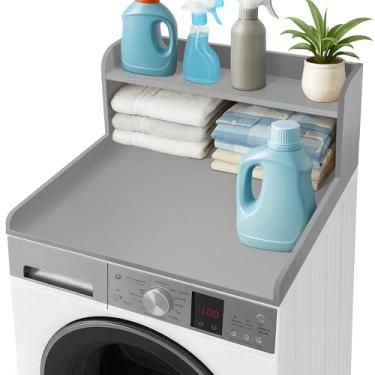 Imagem de Royxen Bancada de lavadora e secadora com prateleira, bancada de lavanderia de 2 camadas para lavadora e secadora, topo de máquina de lavar e secar com núcleo de madeira soild para organização de
