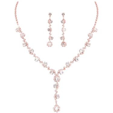 Imagem de yuxiaoyu Conjunto de joias de casamento para noiva brilhante strass acessórios de formatura para mulheres joias de cristal brilhante noiva noiva baile fantasia brincos conjuntos de pulseiras para