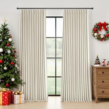 Imagem de Cortinas blecaute de linho plissadas Pinch - Cortina 100% preta para quarto, sala de estar, pregas com isolamento térmico, cortinas de escurecimento de quarto de camada dupla com ganchos, natural, 2