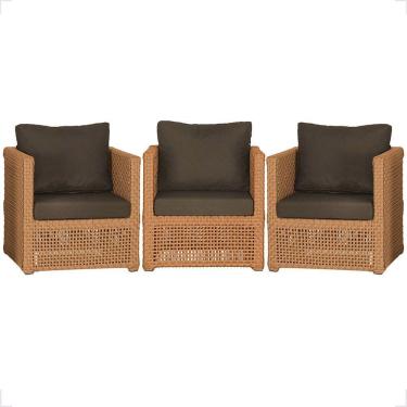 Imagem de 3 Poltronas Madri Alumínio Corda Náutica Estofado 9 Trama Terra Cota